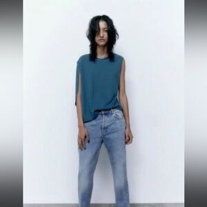 New Without Tags Zara One Shoulder Teal Top Size M